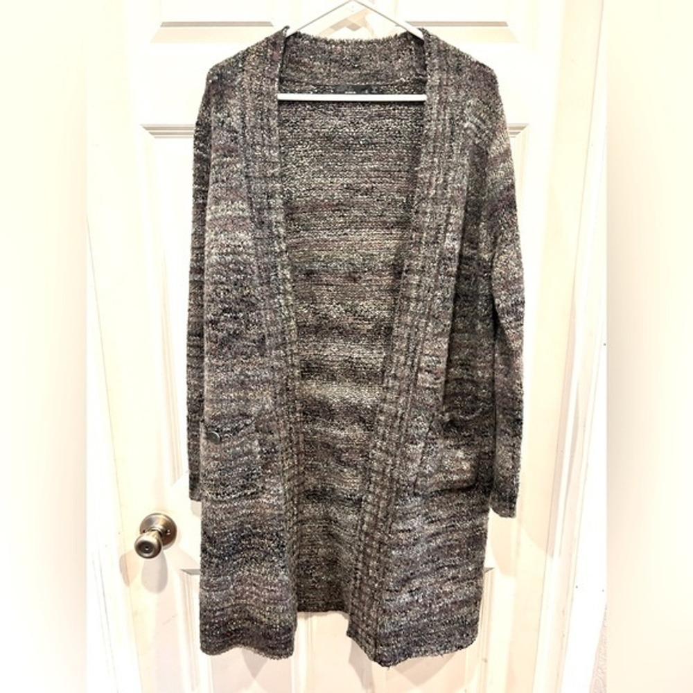 prAna Womens Small Marled Boucle Wool Blend Open Front Longline Cardigan Sweater